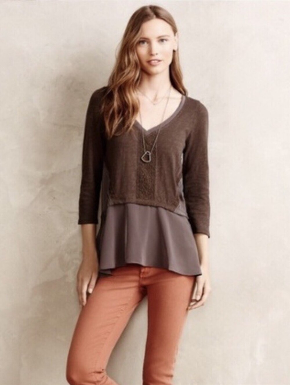 Anthropologie Meadow Rue Brown Melia Peplum Blouse